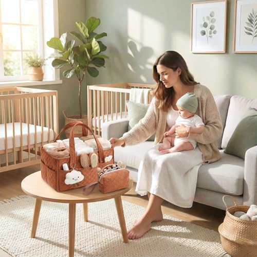 PeraBella Baby Diaper Caddy Organizer, Baby Basket Shower Gift, Portable Changing Table Basket, Postpartum Caddy & Tote Bag Pouch, Newborn Boy & Girl Nursery Essentials Registry, Car Diaper Organizer
