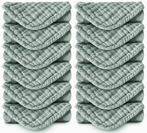 Spotted Play Muslin Burp Cloths 100% Cotton Large 20''x10'' Extra Soft and Absorbent Baby Wash Cloths Spit Up Rags - Baby Burping Cloth for Boys Girls Items(12 Pack Green)