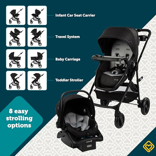 Safety 1st Grow and Go Flex 8-in-1 Travel System, Infant Car Seat Stroller Combo, Orchid Bloom