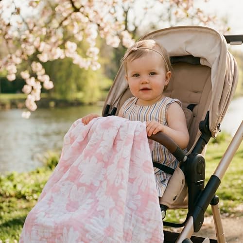 GLLQUEN BABY Receiving Blanket Boy Cotton Muslin Swaddle Blankets Girl Newborn Squares Breathable & Soft Thin Baby Blankets Cloths Double Absorbent Infant Swaddling Wrap - 6 Pack (Rosebud)