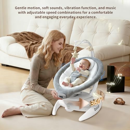 Baby Swing, 3-in-1 Baby Swings for Infants with Motion Detection & Vibration Comfort, 360° Rotating Electric Baby Swings with 5 Speeds & 3 Swing Modes, Infant Swing for Baby with 12 Preset Melodies