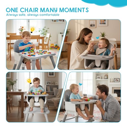 UNISWAN 6 in 1 Baby High Chair, Convertible Highchair for Babies and Toddlers (Grey)