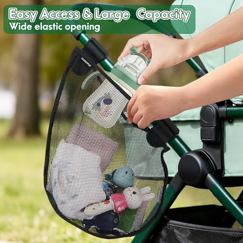 Guiseapue Side Sling Stroller Cargo Net: Universal Travel Stroller Organizer Attachment, Stroller Caddy Anti-Tipping Design, Mesh Storage for Baby Essentials, Fits Uppababy, Nuna, Butterfly, Graco