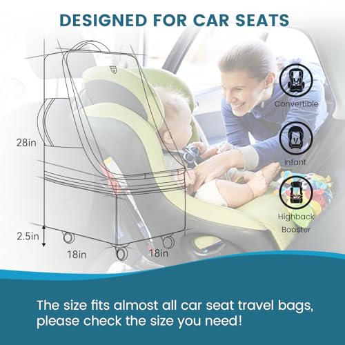 RUCYEN Rolling Car Seat Travel Bag, Padded Carseat Travel Backpack for Airplane,Large Durable Travel Bag with 4 Wheels,Adjustable Shoulder Strap and Waterproof Base Dark Grey