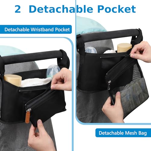 Accmor Universal Stroller Organizer with Detachable Phone Bag and Diaper Pocket, Stroller Bag Caddy Organizer Stroller Accessories for Uppababy, Baby Jogger, Nuna, Doona, Britax Strollers