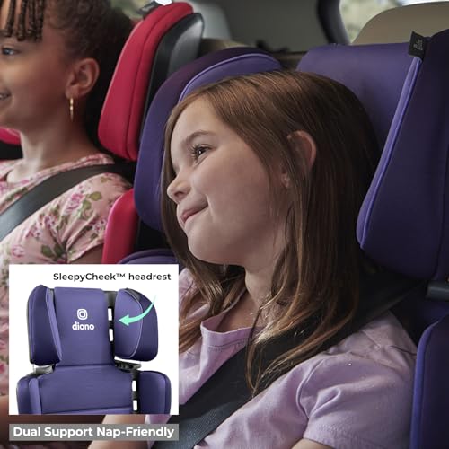 Diono Connect3 RXT 2-in-1 High Back Booster, Slim Fit 3-Across in Many Mid-Sized Sedans and SUVs, for Children from 40-120 lbs., Lightweight with Latch, Purple Wildberry
