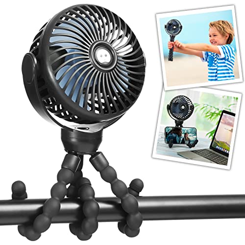 snawowo Mini Portable Baby stroller Fan, Battery Operated Personal Small Handheld Fan, 360° Rotate Flexible Tripod Rechargeable Clip On for Car Seat Crib Bike Treadmill Travel Camping Black