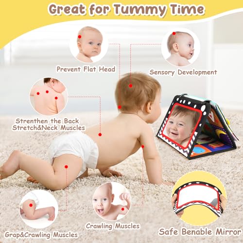 URMYWO Tummy Time Toys - Black and White High Contrast Baby Toy for Newborn - Baby Visual Stimulation Mirror - Montessori Sensory Crinkle Toy for Infant 0-3-6-12 Months - Boy Girl Shower Gifts