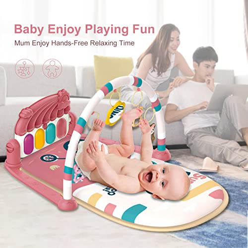 dearlomum Pink Baby Play Mat Activity Gym, Piano for Newborns 0-12M