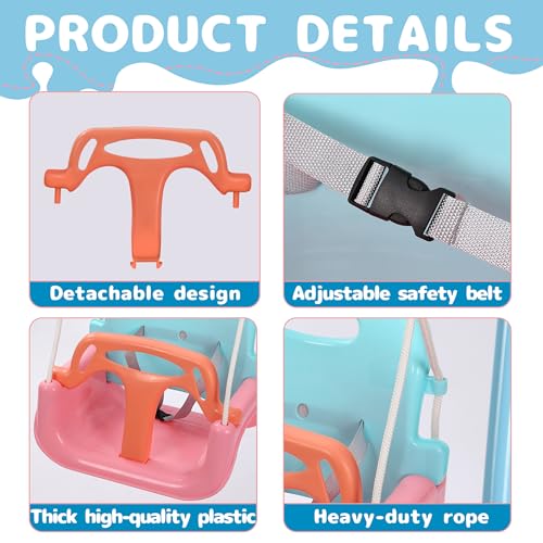 2 in 1 Toddler Swing ＆ Jumper, Swing Set for Indoor/Outdoor, Baby Jumpers and Bouncers, Easy to Assemble & Store, Suitable for Children 6 Months and Older (Pink)