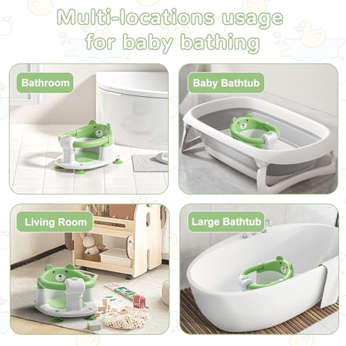 Baby Bath Seat for Babies 5-10 Months, Non-Slip Toddler Bath Seats for Babies Sitting Up, Safe Infant & Newborn Bathtub Chair with 4 Suction Cups & Soft Cushion for Shower,Green