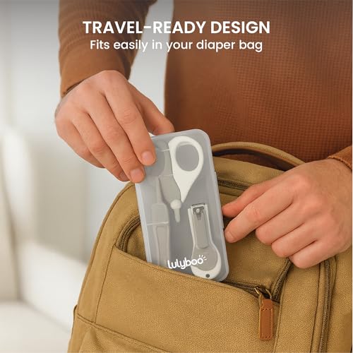 Lulyboo 4-in-1 Newborn Grooming Kit with Travel Compact Case, Baby Nail Clipper, Rounded Tip Scissors, Nail File & Tweezers, Stainless Steel, BPA-Free, Wipe-Clean, Teal Finish