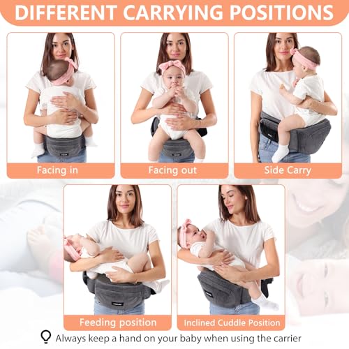 HKAI Baby Hip Carrier,Baby Carrier with Adjustable Waistband & Breathable Mesh, Ergonomic Carrier with Non-Slip Hip Seat Surface for Newborns & Toddlers (Grey)
