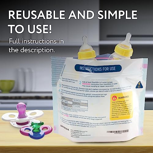 Impresa Microwave Baby Bottle Steam Bags - Reusable Up to 20 Uses & Baby Travel Essential - Multipurpose Steam Bag for Breast Pump Parts & Bottle Cleaning in Microwave - Pack of 1, 15 Count