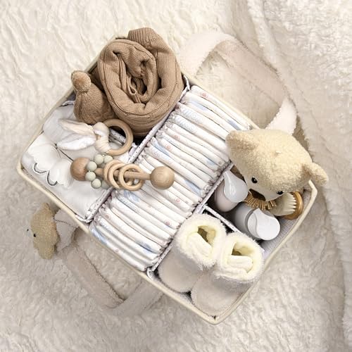 PeraBella Baby Diaper Caddy Organizer with Handle, Boy & Girl Shower Gift Basket, Portable Diaper Storage Basket Bin for Wipes, Newborn Baby Essentials Registry Search Must Haves, Car Caddy Organizer