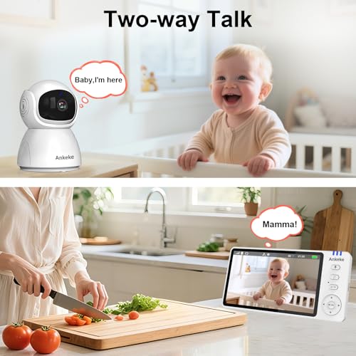 AnKeKe Baby Monitor with Camera and Audio, No WiFi Baby Monitor with 5" IPS LCD Screen, 100-Hour Battery, 1000ft Long Range, 2-Way Talk, Cry and Feeding Reminder, Night Vision and 355°PTZ