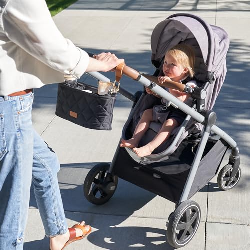 Beautiful Stroller Caddy Organizer With 2 Cup Holders – Luxury Stroller Bag, Universal Fit, Leather Straps & Zipper Pocket – Spacious Accessories Perfectly Fits Doona, Nuna & Uppababy Strollers