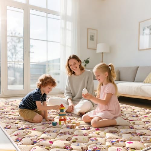 Baby Play Mat - 71" X 59",Premium Thicker Foam One-Piece Machine Washable, Extra Large Anti-Slip Soft Cushioning Foam Playmats for Babies and Toddlers, Foldable Baby Crawling Mat for Playpen