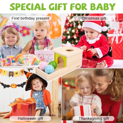 Adena Montessori Object Permanence Box with Tray Three Balls Montessori Toys for 6-12 Months Baby 1 Year Old Infant Toddler Typical