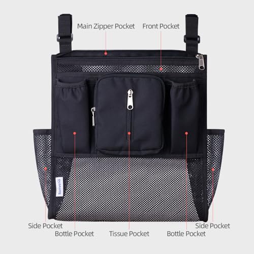 SUNVENO 2-pack Universal Stroller Organizer Caddy with Cup Holders, Wipes Pouch and Extra Storage, Zippered Mesh Side Sling for Pushchair, Black