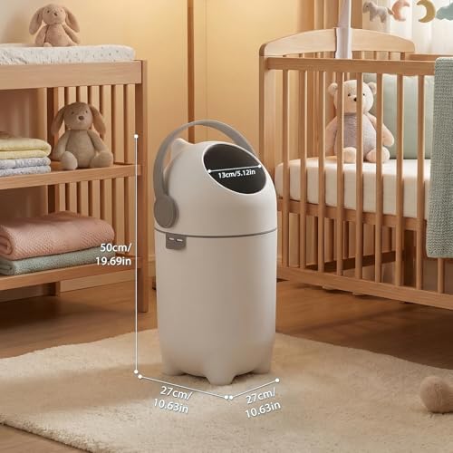 Odor Locking Diaper Pail with Airtight Lid, Baby Diaper Trash Can, Durable & Odorless 15L Baby Diaper Bin, Refill with Any Bag, Holds Up to 16 Diapers for Home Nursery Room Living Room (White)