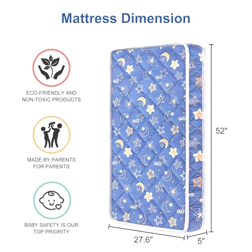 Lillibearas Premium Crib Mattress and Toddler Mattress 52" x 27.6" x 5",Firm,Breathable Hypoallergenic for Standard Cribs and Toddler Bed