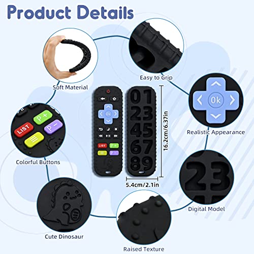 Teething Relief Teethers Toys for Babies 3-6-12 Months Gifts, Food Grade Silicone Sensory Baby Remote Control Teether Bath Toy for Newborn Infant Boy Girl Autism Birthday Christmas Gift, Black