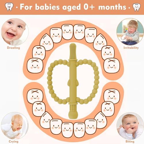 Fu Store Hollow Teether Tube 5 Pack Apple Shape Chew Straw Sensory Toy for Infant Toddlers Silicone Tubes Teething Toys for Babies 0-6 0-12 0-36 Months Gifts Teething Relief Soothing Gums