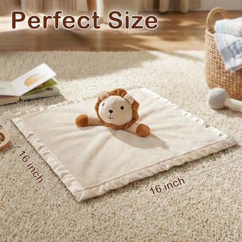 Pro Goleem Lion Security Blanket, Soft Lovey Unisex Lovie Baby Gift for Newborn Boys and Girls Snuggle Toy Stuffed Animal 16 Inch