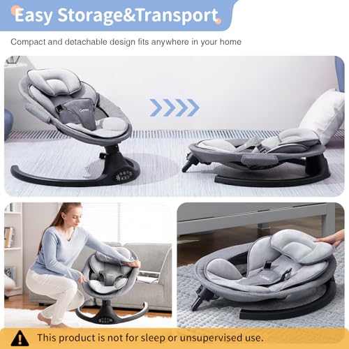 LAREX Baby Swing Infant Swing Electric Toddler Baby Rocker Portable for Newborn Boy Girl, 5 Sway Speeds with Remote Control, 10 Preset Melodies and Bluetooth, 0-6 Months Max 20 Lbs (Black)