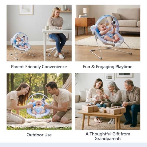 Baby Bouncer, Portable Baby Bouncer with Music Foldable Indoor & Outdoor Use for Baby 0-6 Months 6-20 lbs,Blue