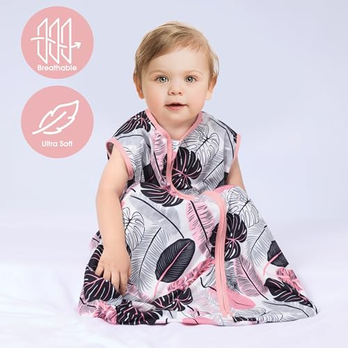 GUNTAIL Baby Sleep Sack 6-12 Months 3 Pack Baby Wearable Blanket 100% Rayon Cotton 2-Way Zipper Toddler Sleeping Sack .Comfy Soft Lightweight TOG 0.3 (Banana&Flower&Pink,)