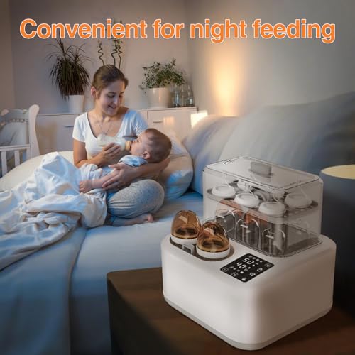 BRBLUERISE Baby Bottle Warmer,8-in-1 Smart Fast Baby Milk Warmer with LCD Timer for Breastmilk or Formula, Accurate Temperature Control, with Defrost, Sanitizer and Dryer, Keep, Heat Baby Food Jars