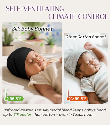 OLESILK Silk Baby Bonnet for 0-6 Months - 100% Mulberry Silk Toddler Hair Bonnet, Adjustable Night Cap for Sleeping Black