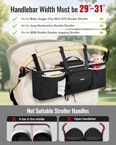 YOREPEK Heavy Duty Double Stroller Organizer, Large Capacity Stroller Caddy