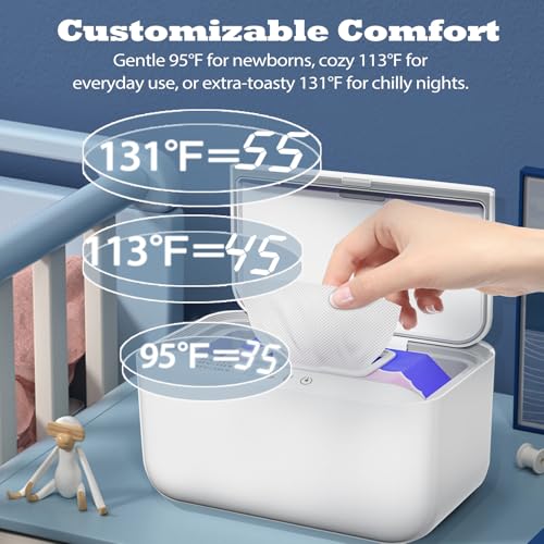 Baby Wipe Warmer Dispenser Holder with 3 Level Surround Temperature Control，Diaper Water Wipe Holder Container with Light for Wipe, Towel, Wet Tissue (White)