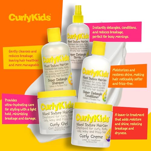 CurlyKids Bundle Kids Detangle Shampoo, Conditioner, Gel & Creme, 5 Pack