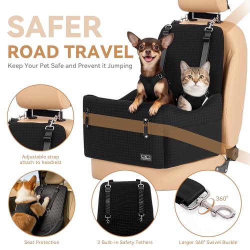 PETSFIT Dog Booster Car Seat for Small/Medium Dogs Up to 35 lbs – Patented Safety System, 5" Memory Foam Pet Car Seat, Fully Detachable and Washable Cover, Front/Back Seat Travel Booster (Black)