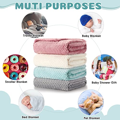 Reginary 4 Pack Fuzzy Blanket 30 x 40'' Waffle Flannel Baby Throw Blankets Warm Nursery & Crib Blankets for Girl & Boy Newborn Infant(Light Blue, Pink, Beige, Gray)