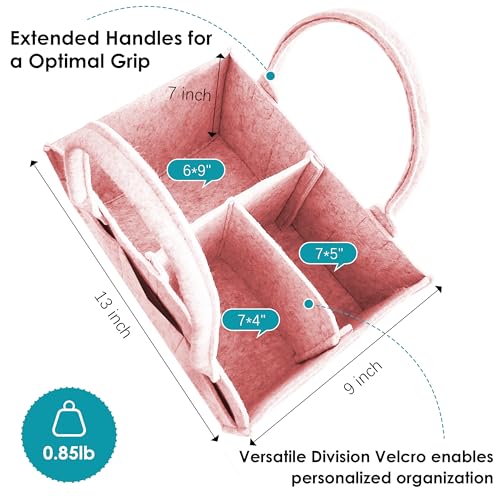 Cute Castle 2 Pack Diaper Caddy Organizer - Portable Baby Caddy Organizer with Handle, Nursery Storage Bin and Car Organizer for Girls, Boys - Baby Gift Basket - Pink