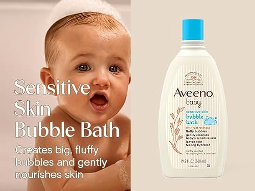 Aveeno Baby Sensitive Skin Bubble Bath with Oat Extract, Gently Cleanses and Leaves Skin Feeling Hydrated, Tear-Free Formula, Hypoallergenic, Paraben-, Phthalate-, Soap- & Dye-Free, 19.2 fl. Oz