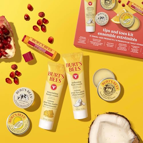 Burt's Bees Gifts Ideas, Tips and Toes Kit, 6 Travel Size Products - Pomegranate Moisturizing Lip Balm, 2 Hand Creams, Foot Cream, Cuticle Cream, and Hand Salve