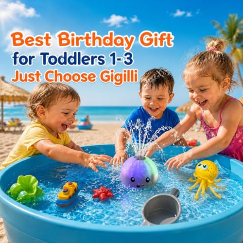 Gigilli Bath Toys for Kids, Baby Bath Toys, Pool Water Toys for Toddlers, Babies Boy Girl Gifts, Light Up Whale Bath Toy Sprinkler, Birthday Bathtub Fountain Toy