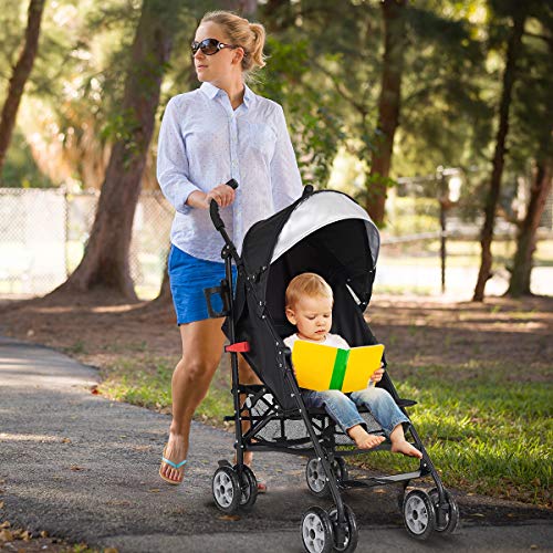 HONEY JOY Baby Lightweight Stroller, Compact Travel Stroller for Airplane, Adjustable Backrest & Canopy, 5-Point Harness, Cup Holder, Storage Basket, Foldable Umbrella Stroller for Toddlers (Black)