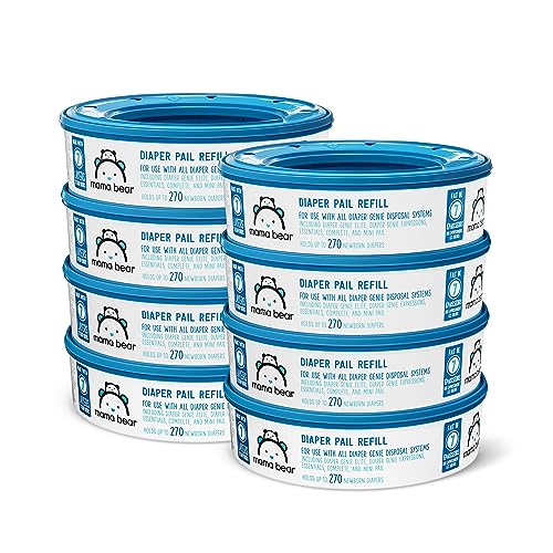 Mama Bear Diaper Pail Refills for Genie Pails, Unscented, 2160 Count (8 Packs of 270)