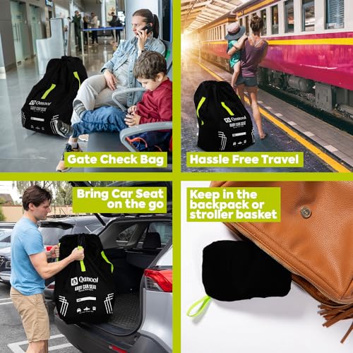 Qanoot Infant Car Seat Travel Bag for Airplane - Durable Gate Check Bag for Car Seats that fits easily on Convertible Car Seats, Infant Carriers & Booster Seats (Hand Carry Bag, Black)