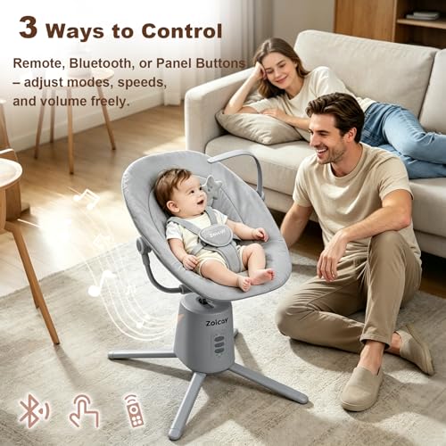 Zoicay Baby Swing,Baby Swings for Infants with 3 Modes & 5 Speeds, BT Enabled App & Remote Control, Electric Swing – 6 Melodies and 3 Timer Setting, 2 Seat Positions and 5-Point Harness Swing (Gray)