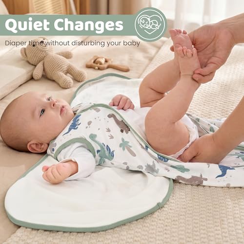 FIEMOL Baby Swaddle Sleep Sack 3-6 Months, Cotton Swaddles for Newborns Boys Girls, 2-Way Zipper Transitional Infant Wearable Swaddling Blanket with Quiet Closure, 0.5 TOG 2 Pack Soft Green Dinosaur