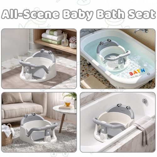 Baby Bath Seat for Babies 6 Months & Up, Non-Slip Toddler Bath Seat with Suction Cup, Safe and Comfortable Portable Infant Bathtub Chair for Bathroom, Bathtub Tub Sitting Up, Easy to Clean (Grey)