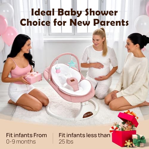 Baby Swings for Infants, Portable Stationary Infant Swing with 5-Speed Settings, Bluetooth Music & Timer, Suitable for Newborns up to 9 Months (Pink)